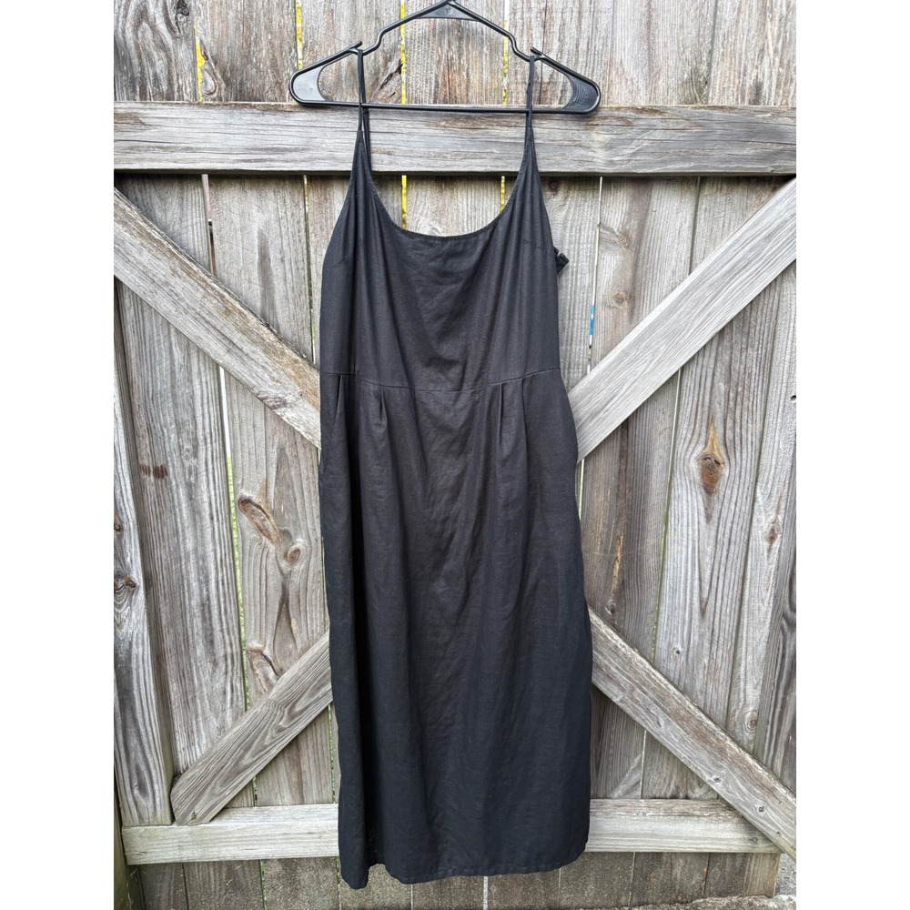 Quince Black 100% European Linen Scoop Neck Midi Dress XL LB35472-CS001-9255